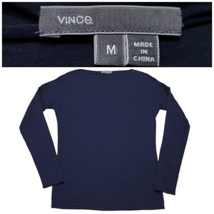 Vince Blue Boat Neck Long Sleeve Top Shirt Tee Sz Med Stretch Light Basic Layer